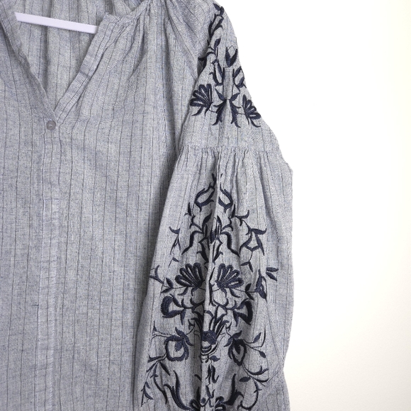 PPLA Clothing Socialite‎ Woven Boho Embroidered V neck Grey Blouse Top S - Picture 6 of 13
